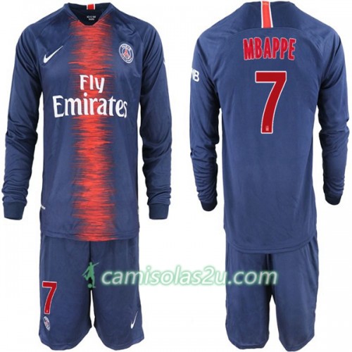 Camisolas de Futebol Paris Saint Germain Mbappe 7 Criança Equipamento Principal 2018/19 Manga Comprida Camisolas de Futebol Paris Saint Germain Mbappe 7 Criança Equipamento Principal 2018/19 Manga Comprida